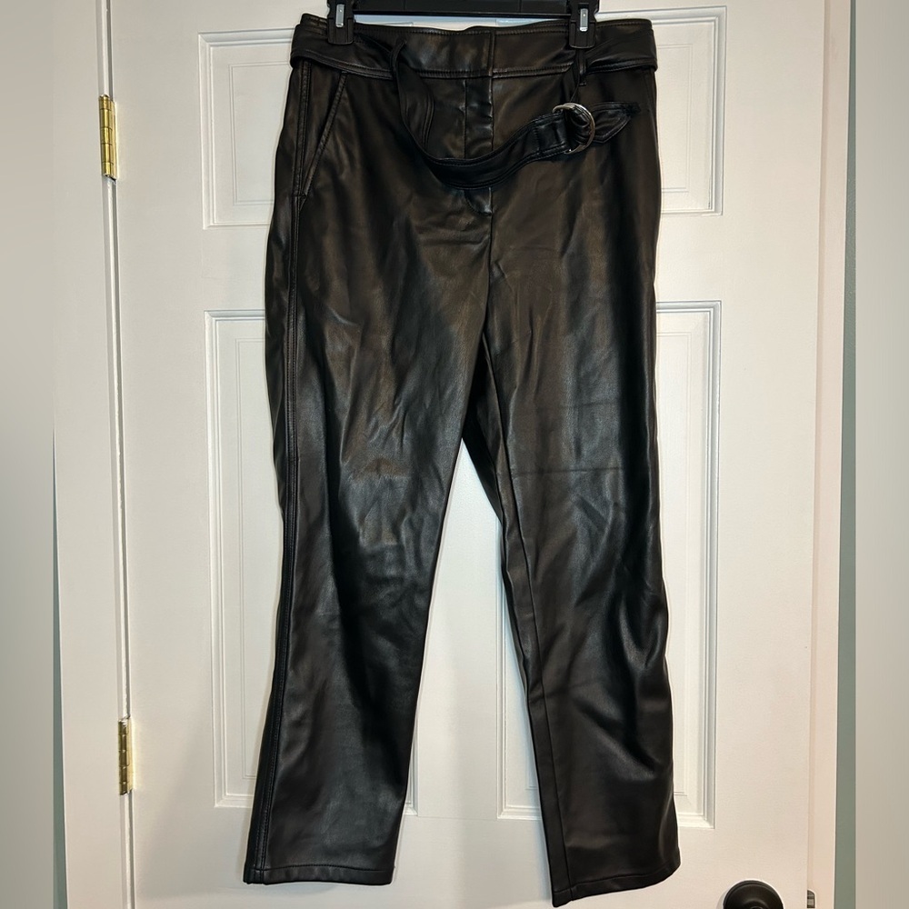 LOFT Belted Slim Taper Pants in Faux Leather NWT